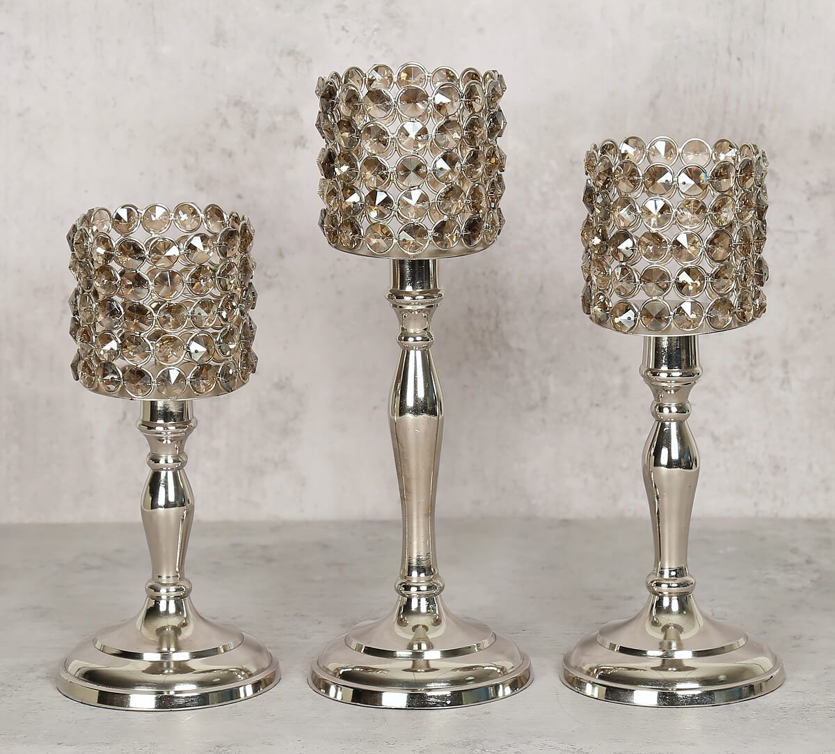 India Circus Grey Crystal Candle Holder Cylindrical Set of 3