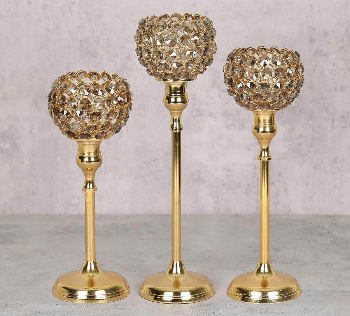 India Circus Grey Crystal Candle Holder Set of 3