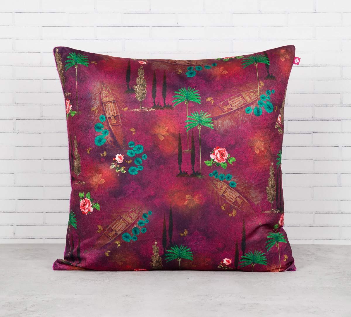 India Circus Jam Lake Florist Blended Velvet Cushion Cover