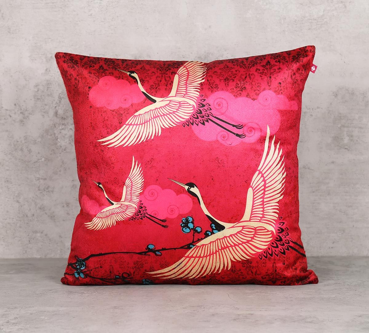 India Circus Legend Of The Cranes Blend Velvet 16 x 16 Cushion Cover