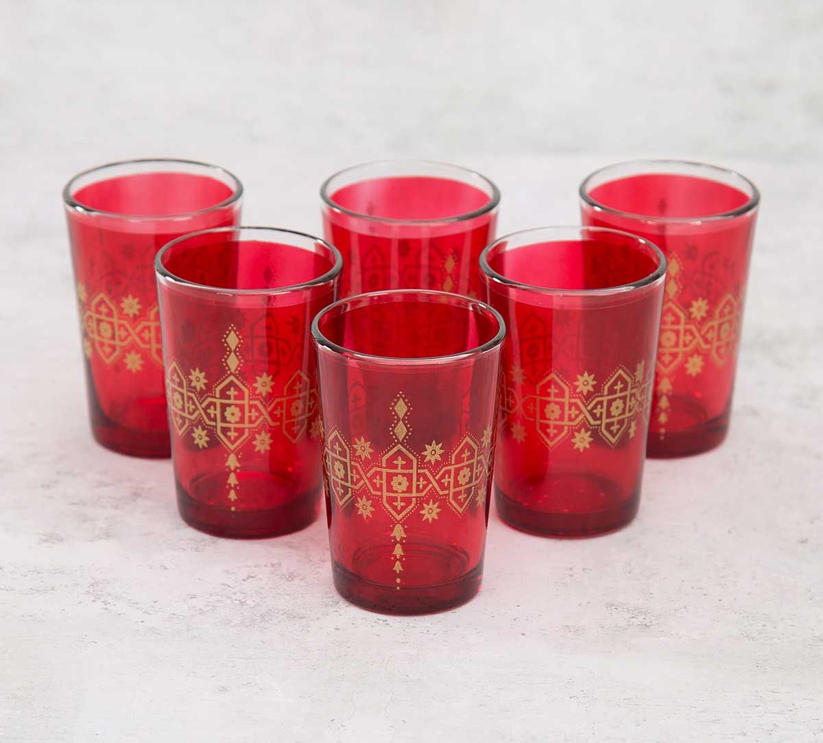 India Circus Lionheart Maroon Moroccan Glasses Set of 6