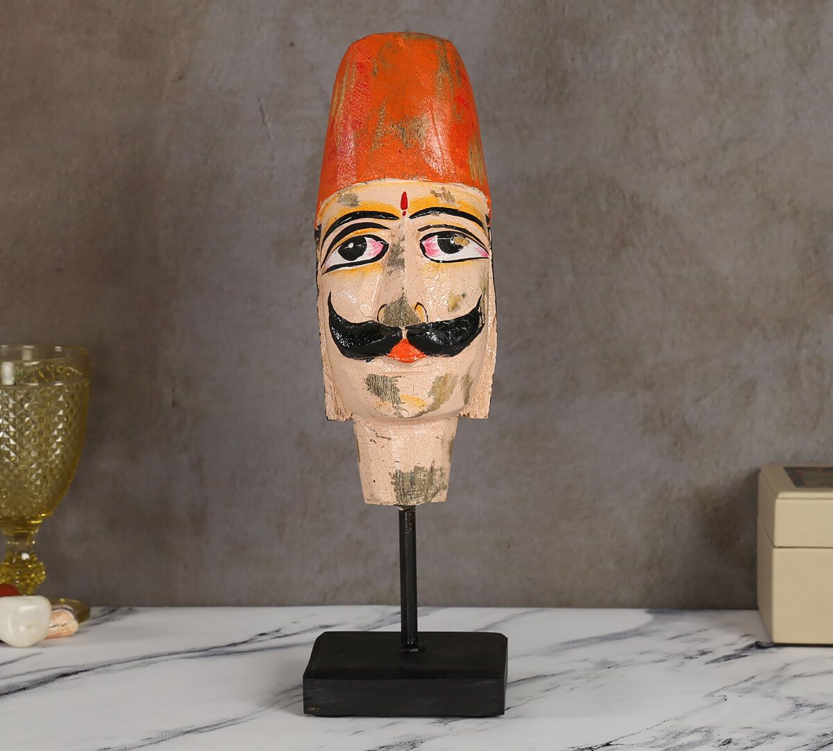 India Circus Magnolia Textured Wooden Mask on Stand- Man