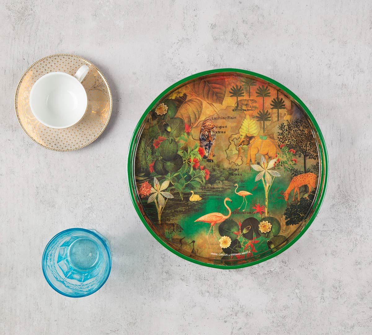 India Circus Mapping Animals Round Serving Tray