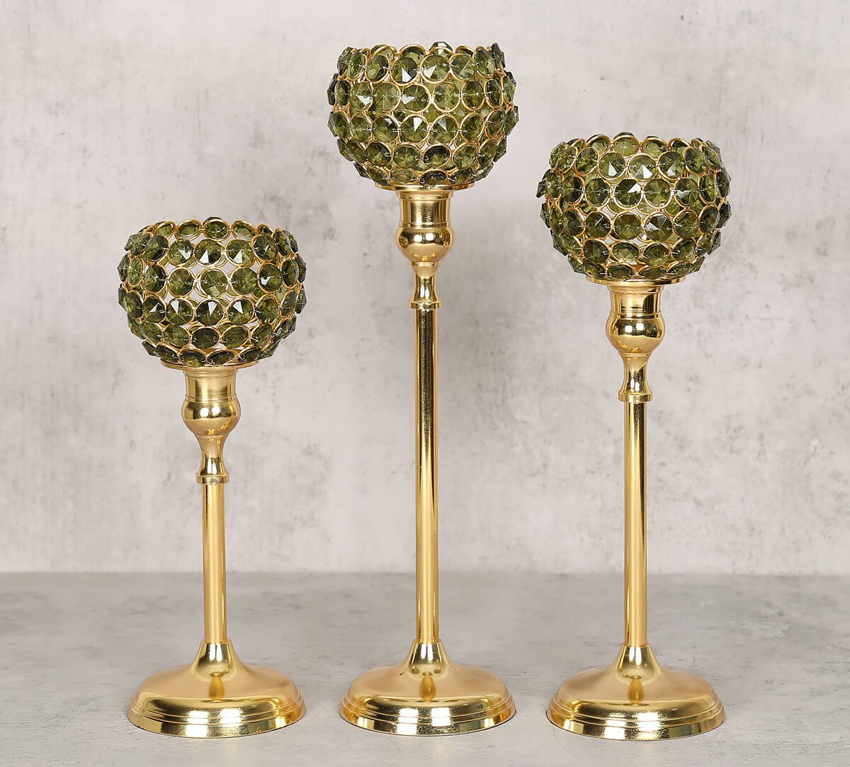 India Circus Olive Crystal Candle Holder Set of 3
