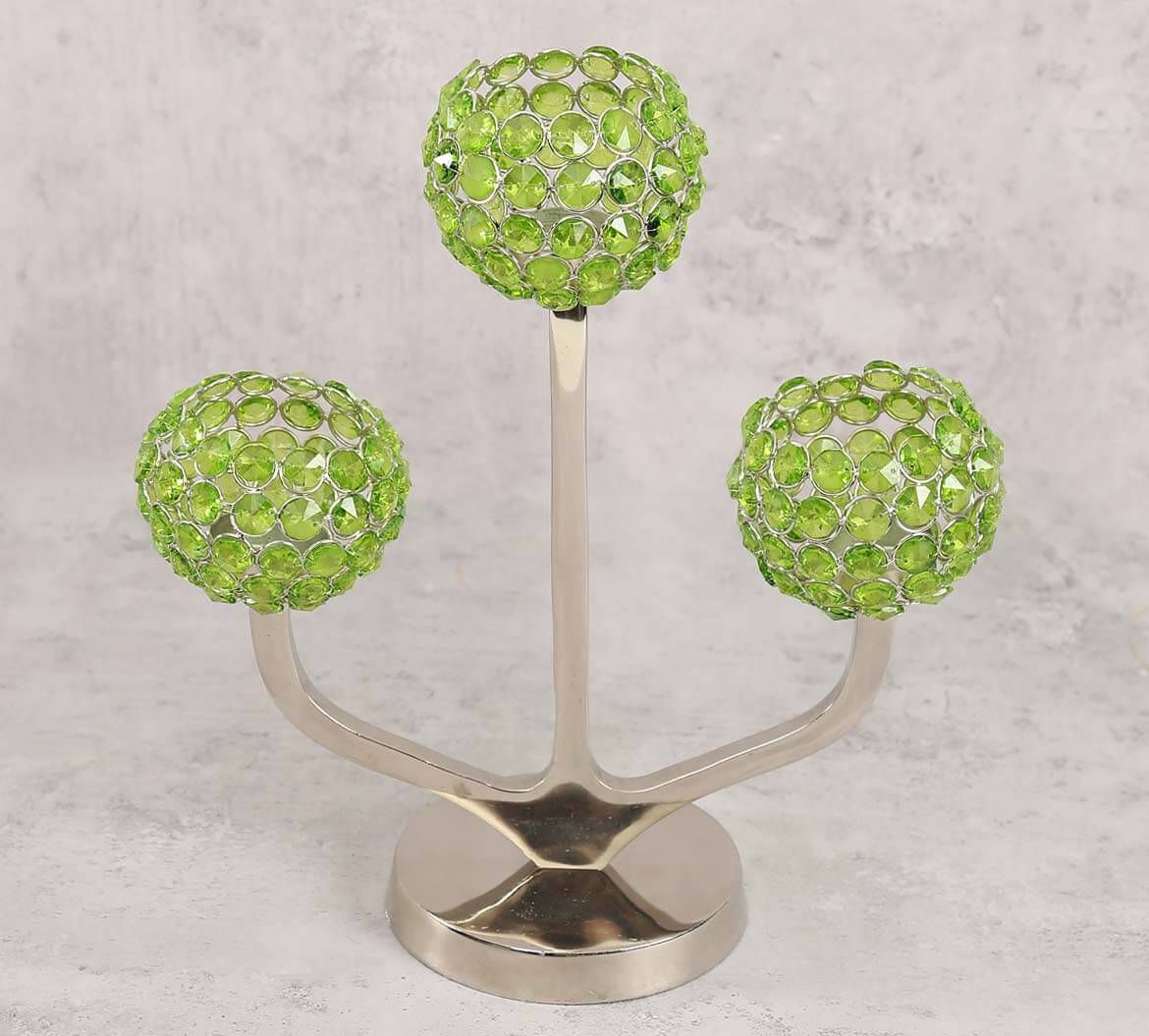 India Circus Olive Globe Crystal Candle Holder