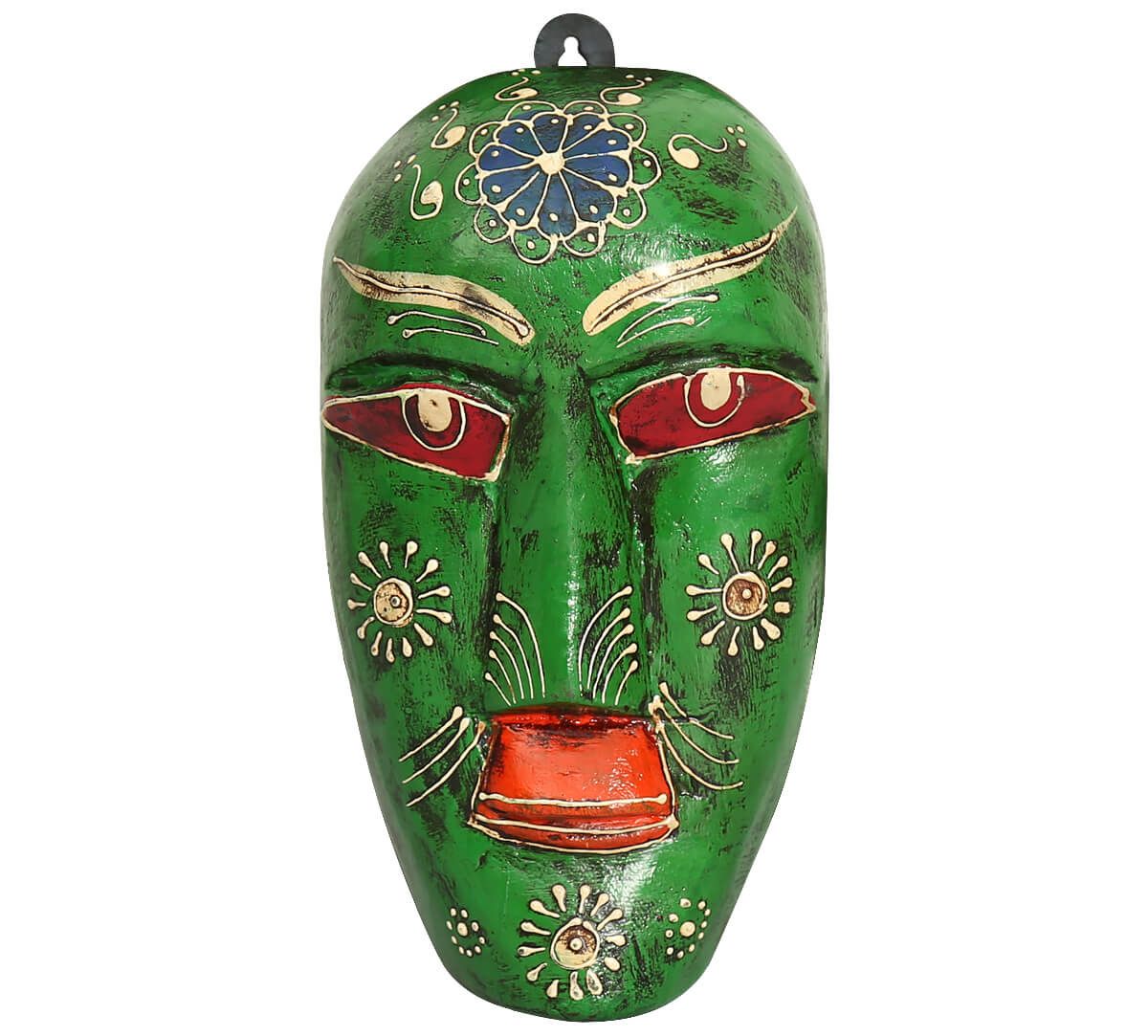 India Circus Olive Hobgoblin Decorative Wooden Mask