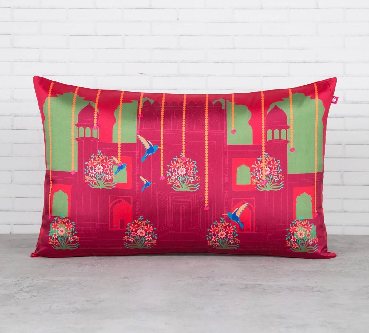India Circus Passerines Palatial Paradise Blended Taf Silk Cushion Cover