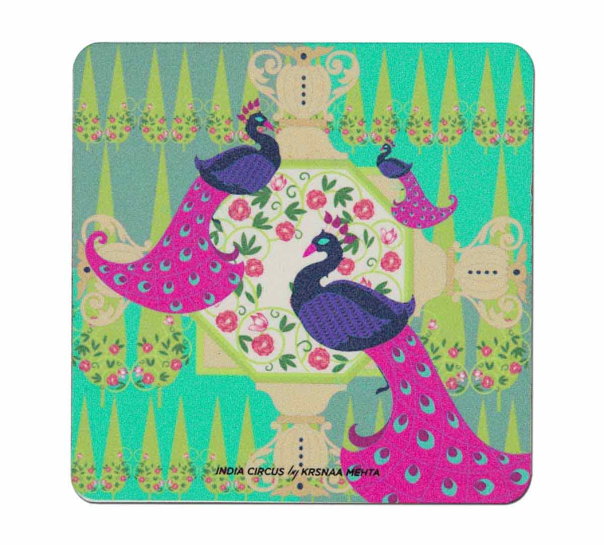India Circus Peacock Illusion Table Coaster Set of 6