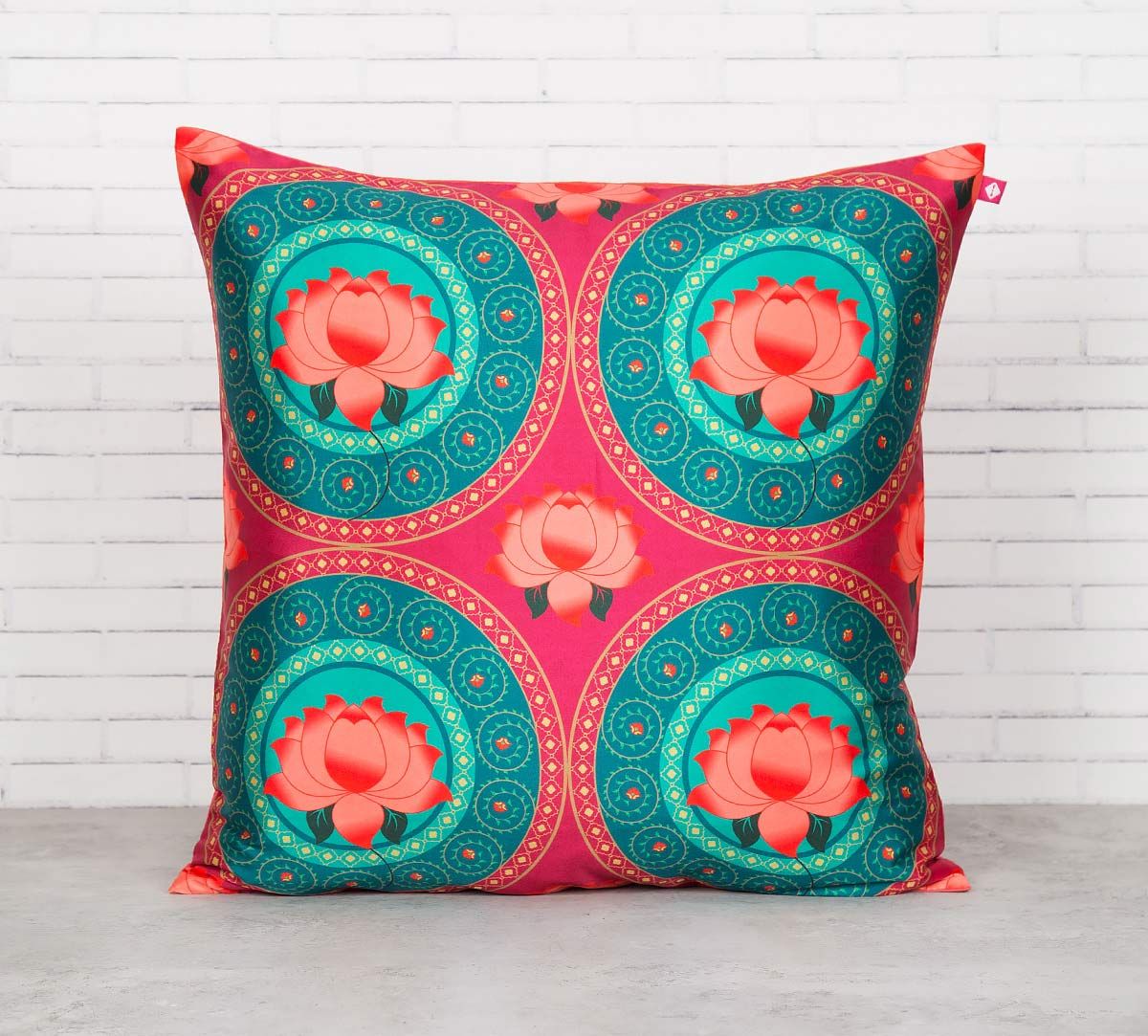 India Circus Platter Symmetry Blended Taf Silk Cushion Cover
