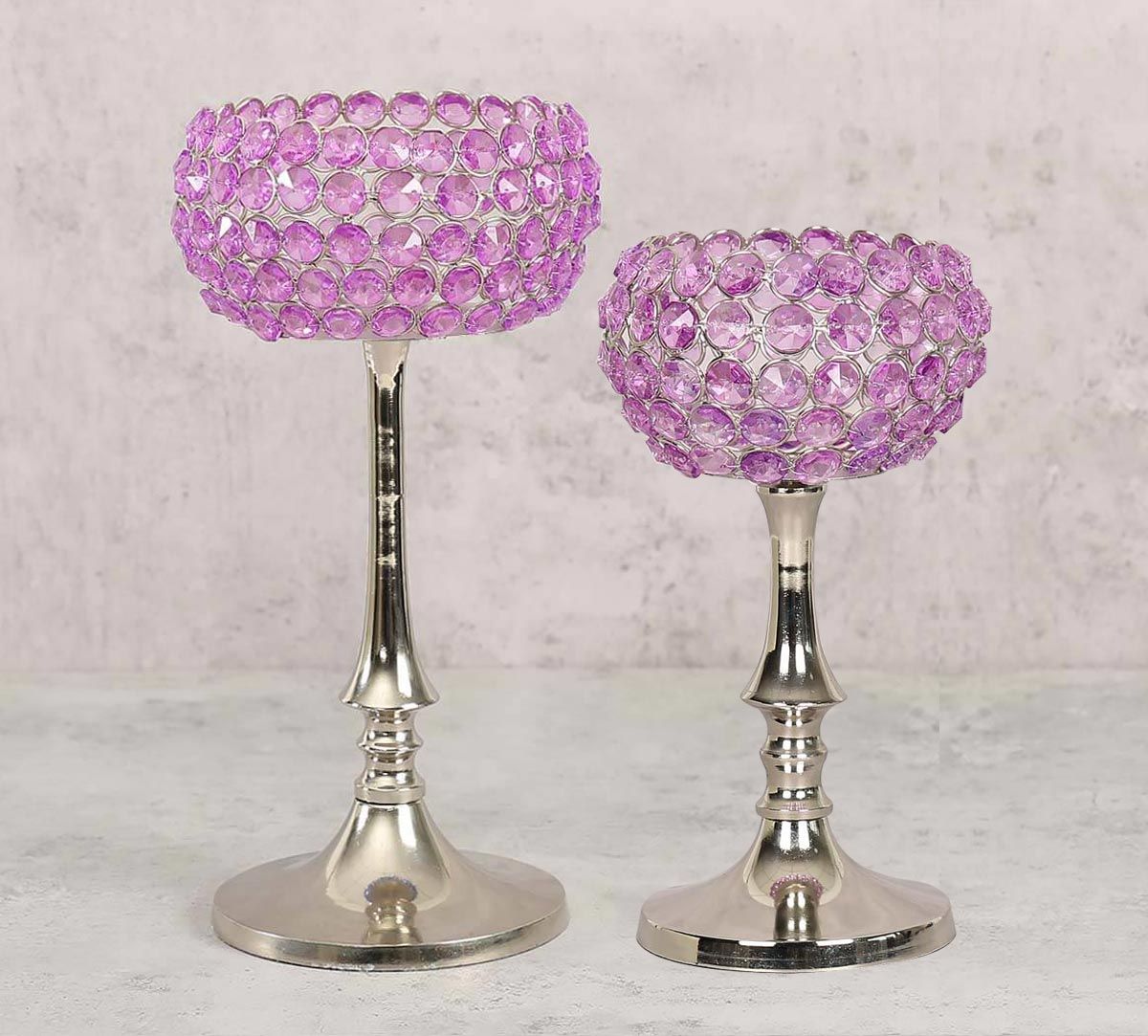 India Circus Purple Crystal Candle Holder Set of 2