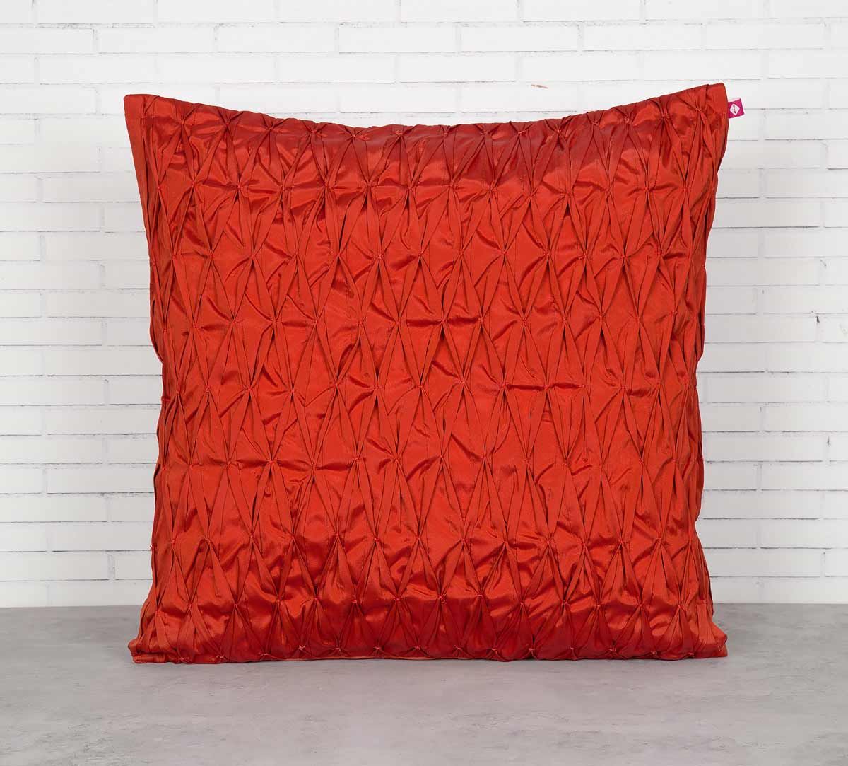 India Circus Red Pucker Satin Blend Cushion Cover