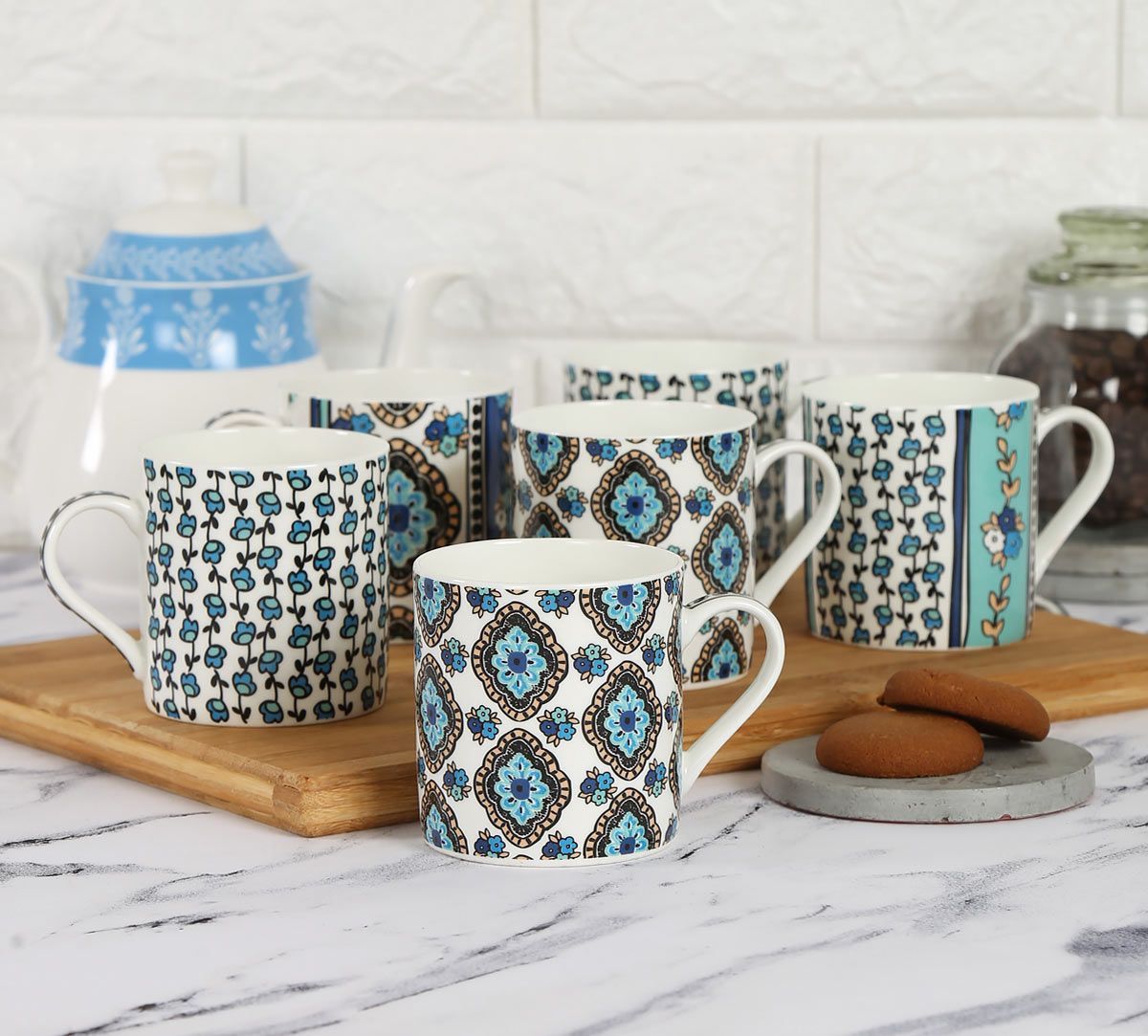 Sketch Pattern Coffee Mug Set of 6
