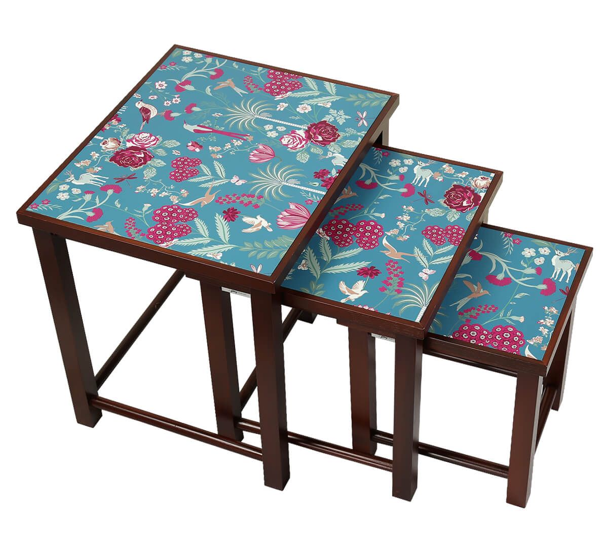 India Circus Teal Floral Galore Nested Table
