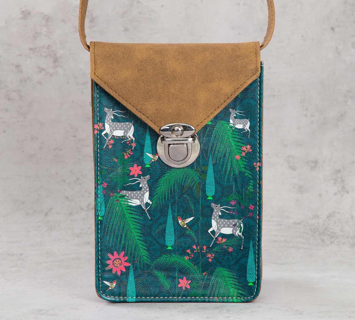 India Circus Teal Forest Fetish Mobile Sling Bag