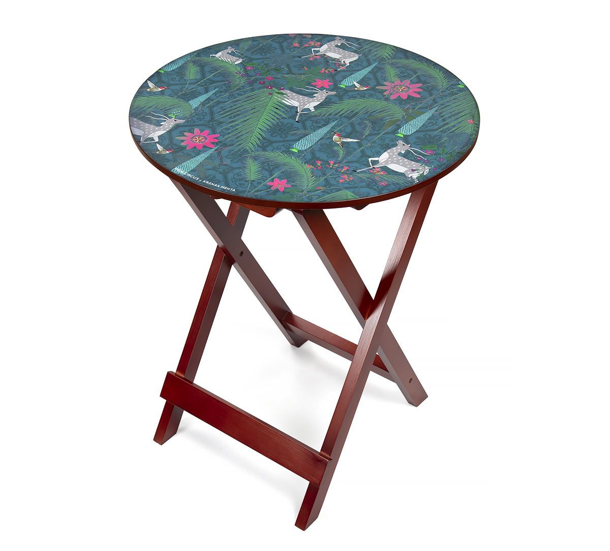 India Circus Teal Forest Fetish Round Side Table