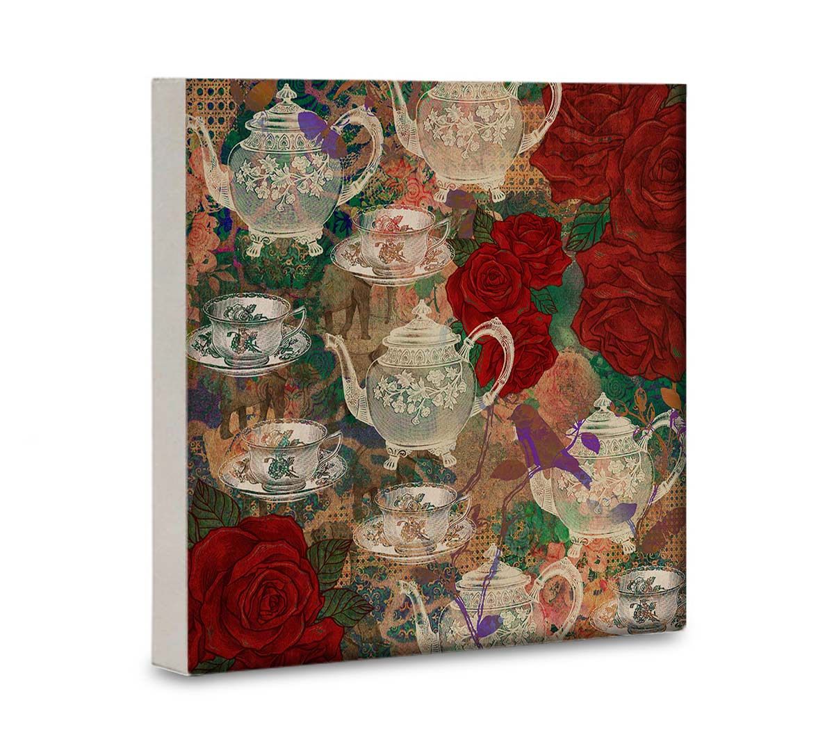 India Circus Teapot Jungle 16x16 and 24x24 Canvas Wall Art