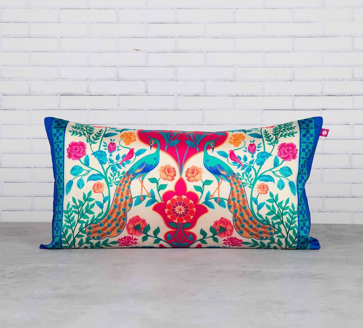 India Circus The Bright Birds and Floral Burst Blended Taf Silk Cushion Cover