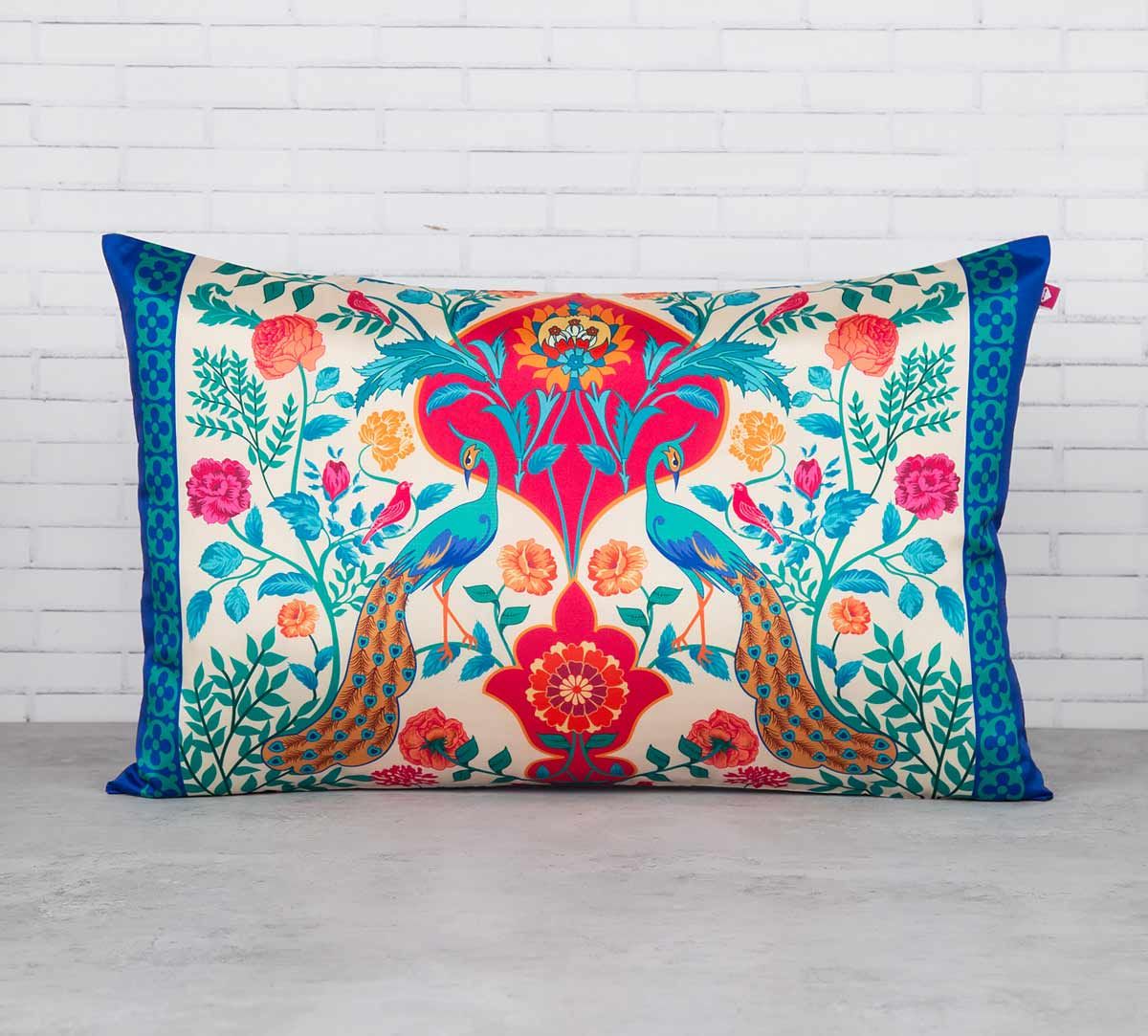 India Circus The Bright Birds and Floral Burst Blended Taf Silk Cushion Cover