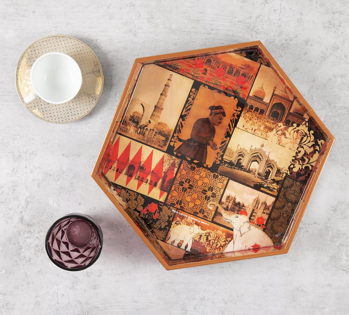 India Circus The Mughal Era Hexagon Serving Tray