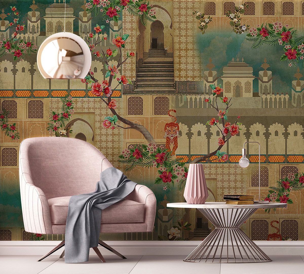 Self Adhesive Wallpaper in Designer Golden Hibiscus Flower  WallMantra