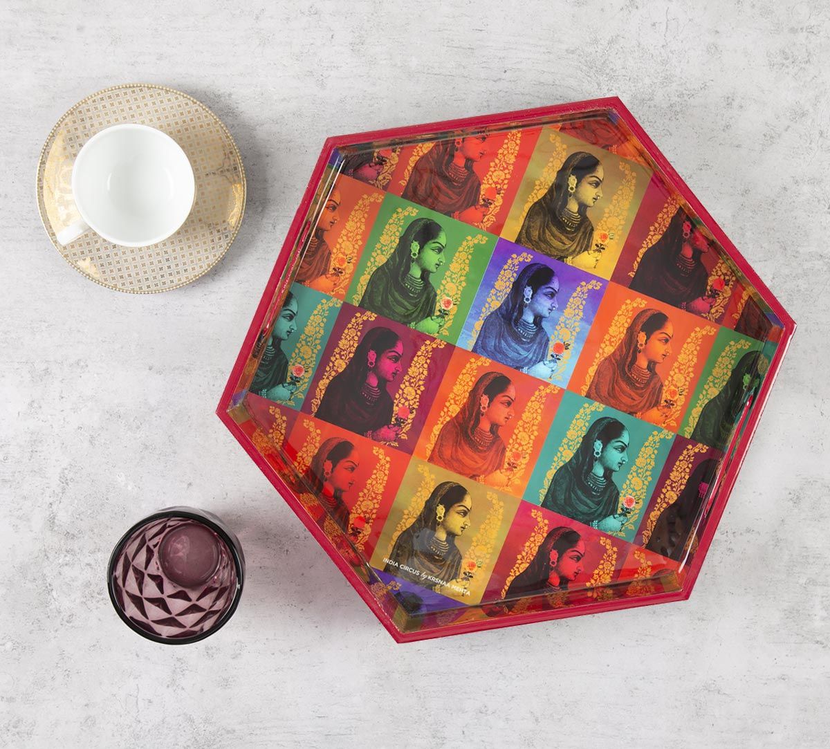 India Circus Tinted Queen Hexagon Serving Tray