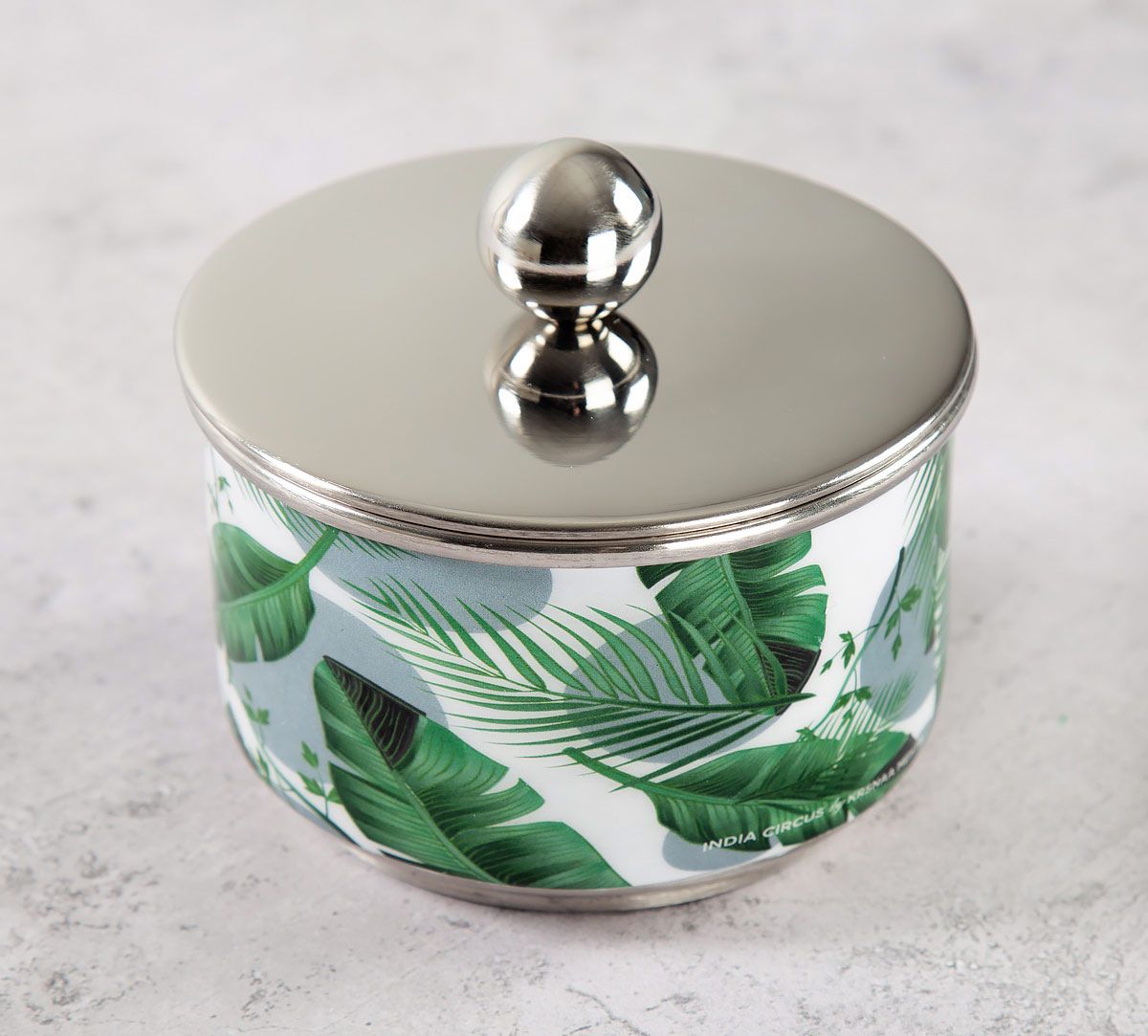 India Circus Tropical Leaves Steel Bowl with Lid