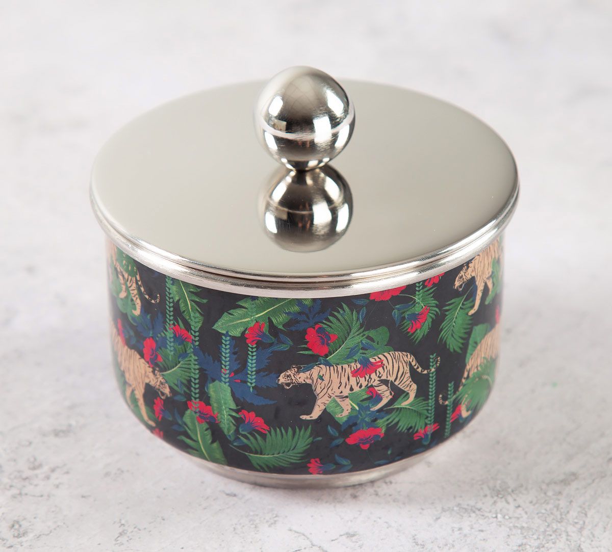 India Circus Tropical Tiger Steel Bowl with Lid