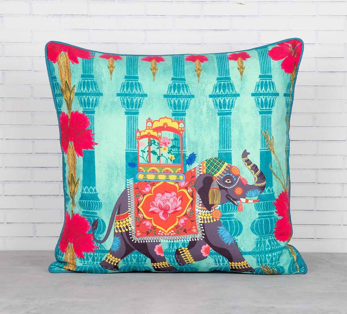 India Circus Tusker Chariot Blended Taf Silk Cushion Cover
