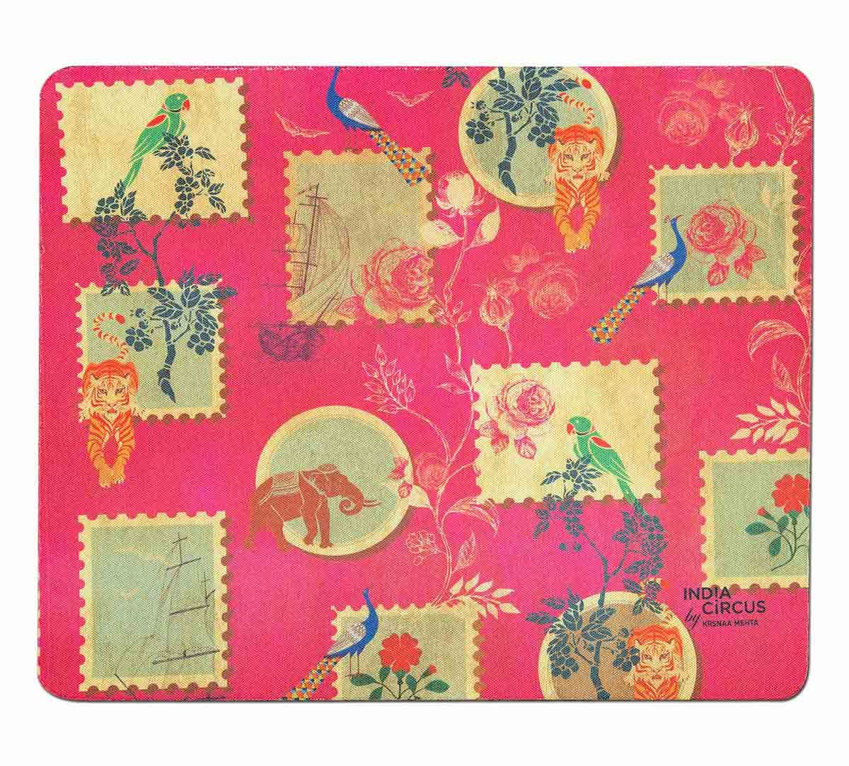 India Circus Wildlife Stamps Mouse Pad