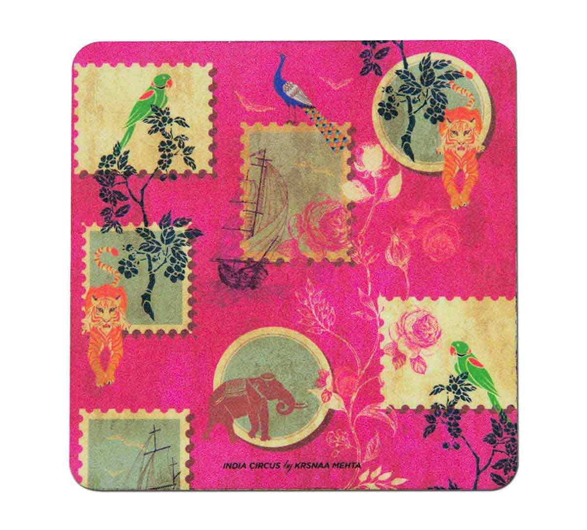 India Circus Wildlife Stamps Table Coaster Set of 6