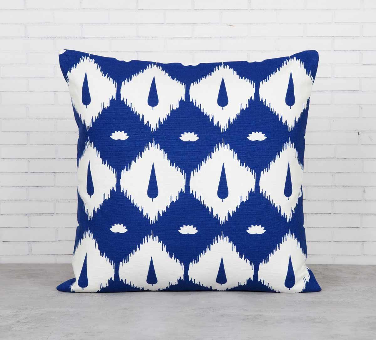 India Circus Conifer Symmetry Blue Cotton Cushion Cover