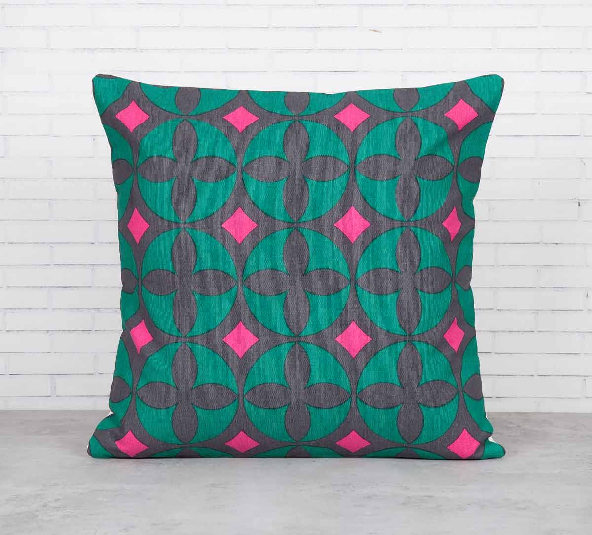 India Circus Elixir of Geometry Viridescent Cotton Cushion Cover