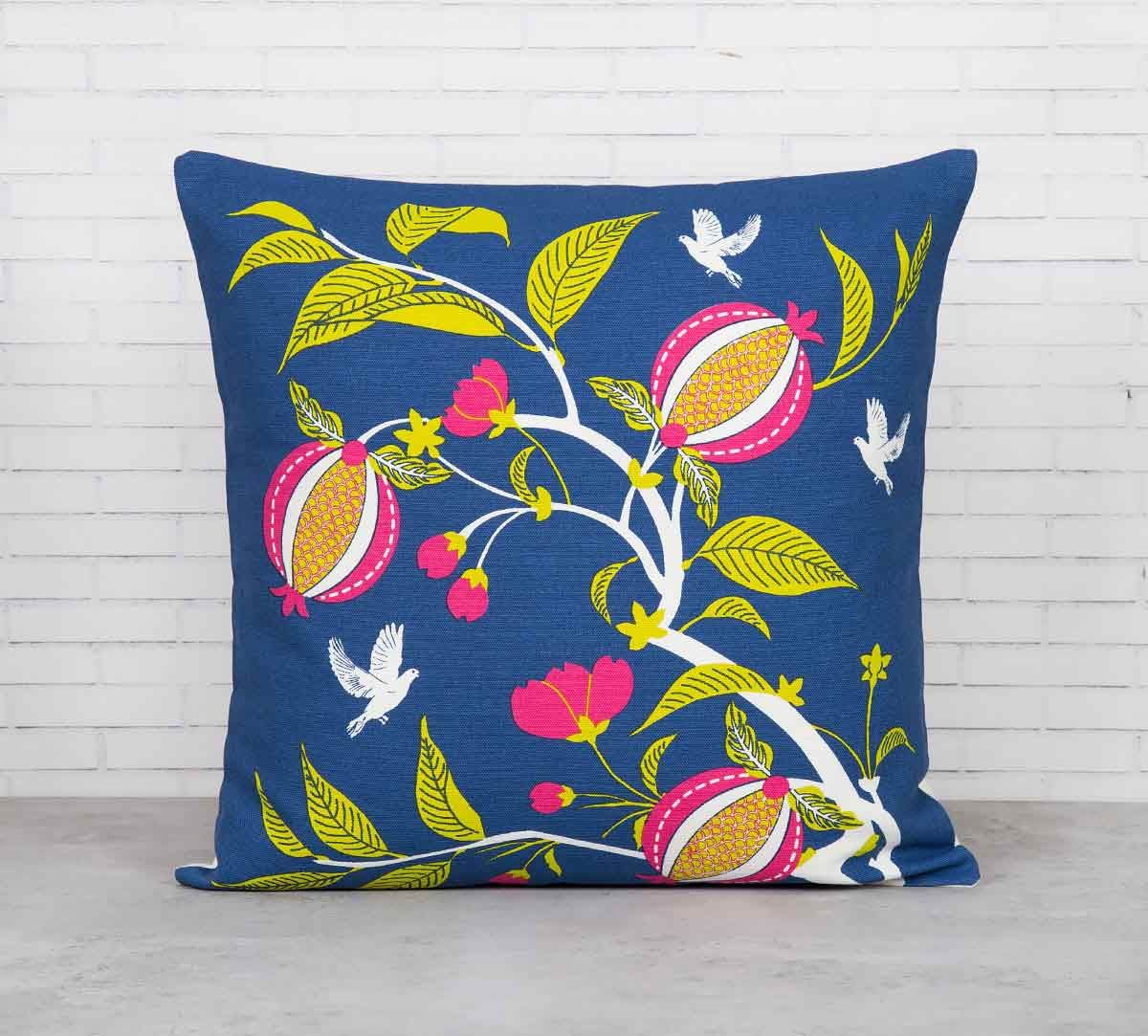 India Circus Fruits of The Tropic Blue Cotton Cushion Cover
