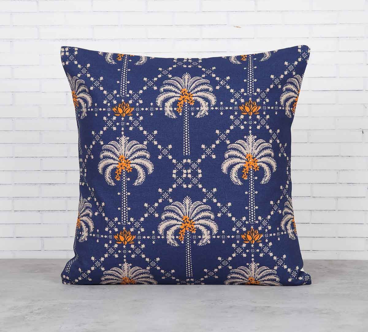 India Circus Poly Palmeira Blue Cotton Cushion Cover