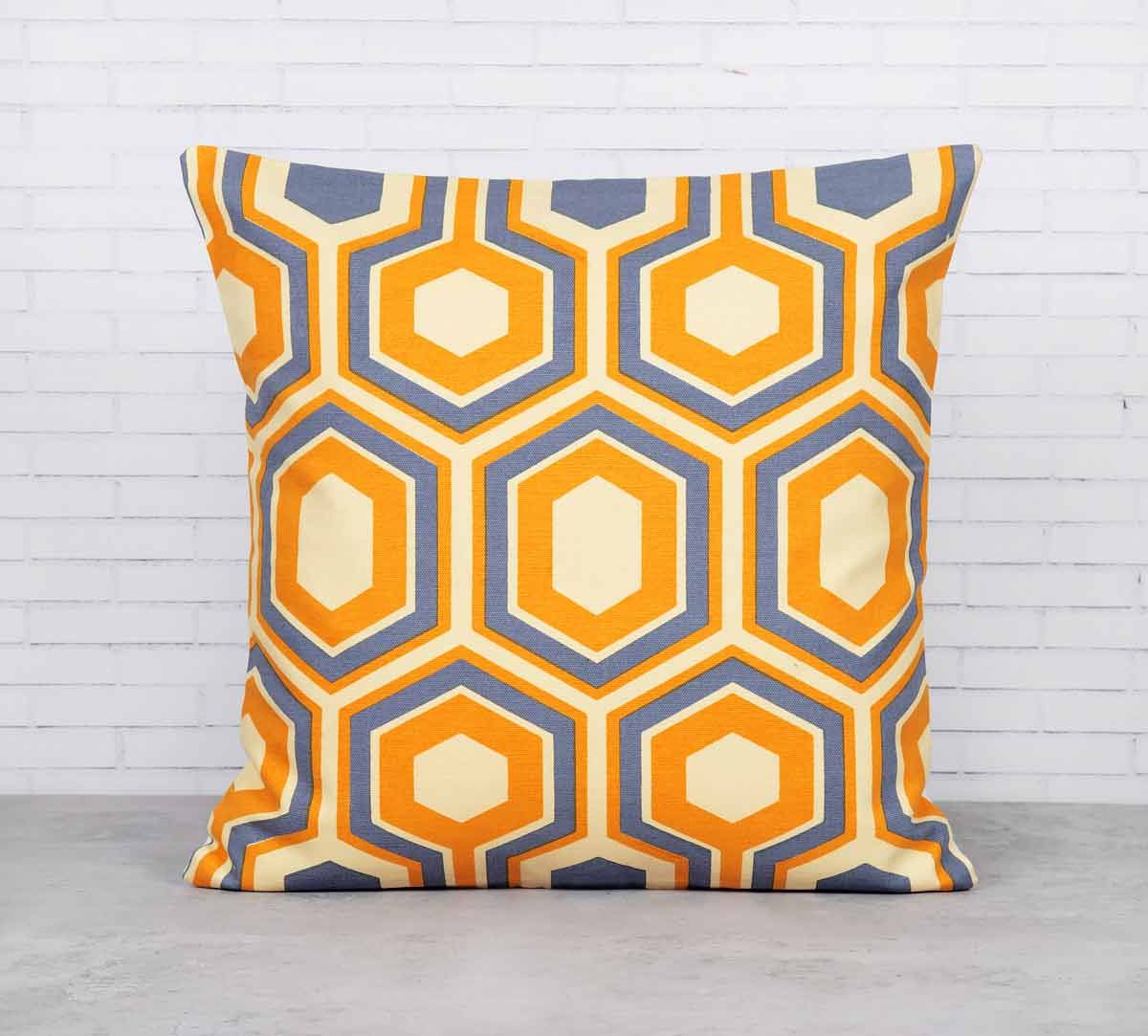India Circus Prismatic Hexagons Lemon Cotton Cushion Cover