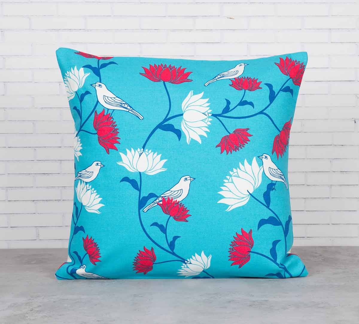 India Circus Yield of Divinity Blue Cotton Cushion Cover