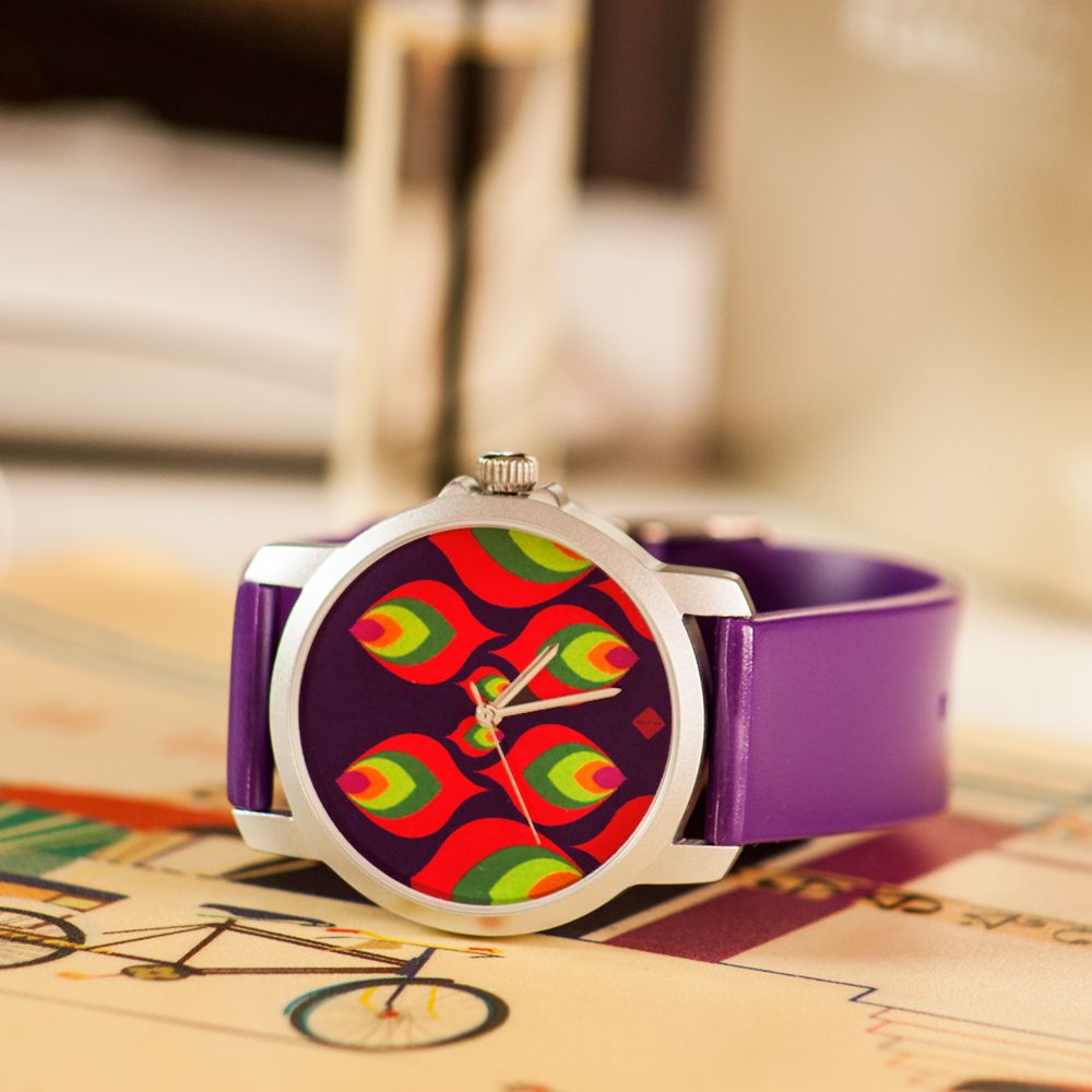 Multi-coloured Leaf Motif Women's Watch