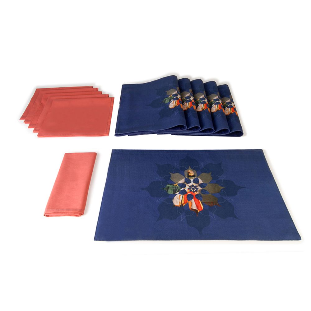Blue Canvas Table Mat and Napkin(Set of 6)