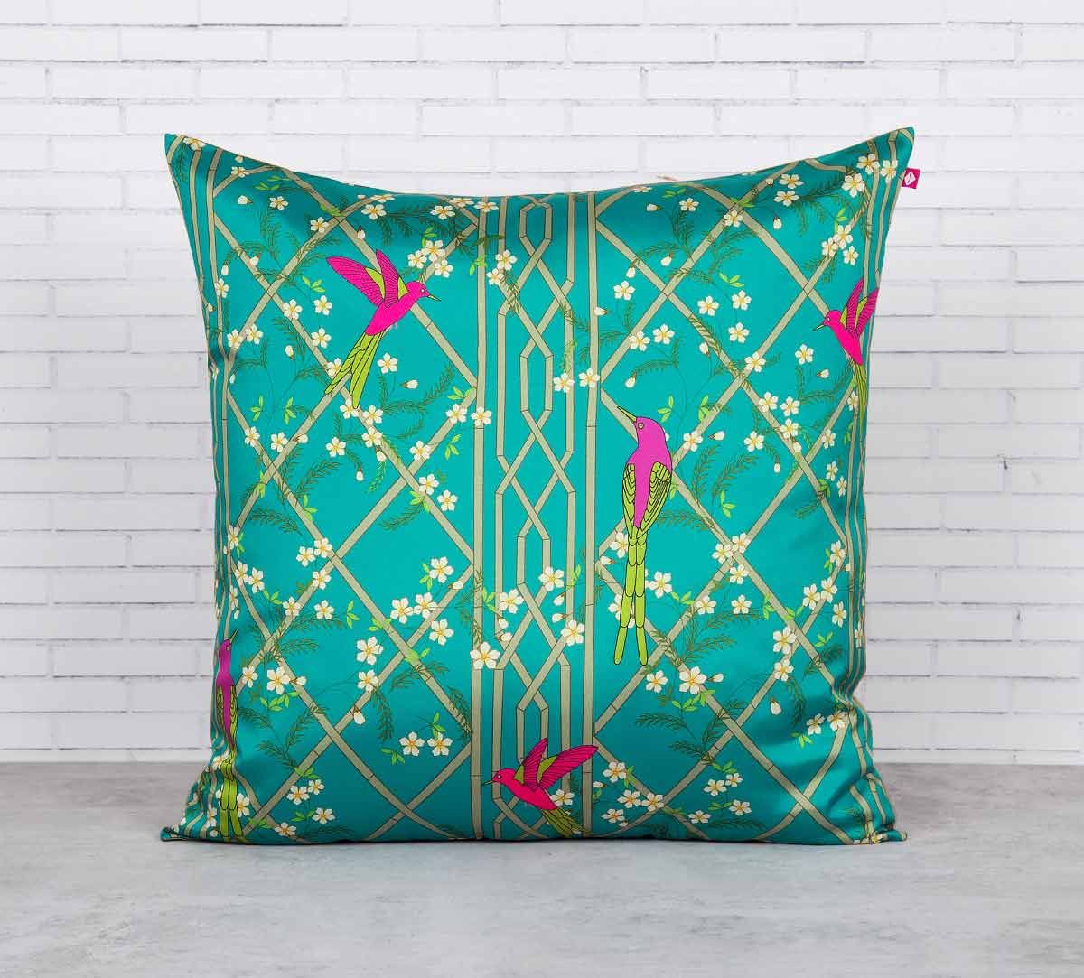 India Circus The Rose finchs Window View Blended Taf Silk Cushion Cover