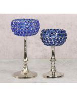 India Circus Blue Crystal Candle Holder Set of 2