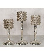 India Circus Grey Crystal Candle Holder Cylindrical Set of 3