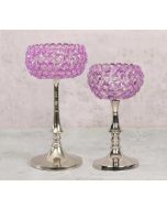 India Circus Purple Crystal Candle Holder Set of 2
