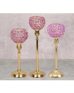 India Circus Purple Crystal Candle Holder Set of 3