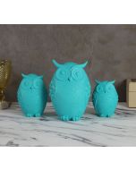 India Circus Turquoise Owls Figurine Set of 3