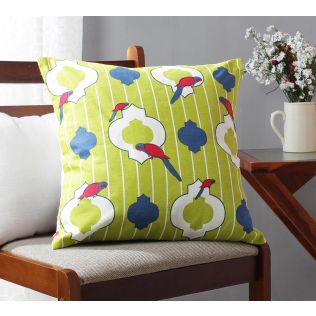India Circus Peeking Parrots Green Cotton Cushion Cover