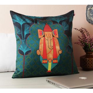 India Circus Ganeshas Riad Arch Blended Taf Silk Cushion Cover