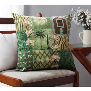 India Circus Tiled Lotus Extravaganza Blended Velvet Cushion Cover