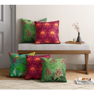 India Circus by Krsnaa Mehta Floral Mystique Satin Blend Cushion Cover Set of 5