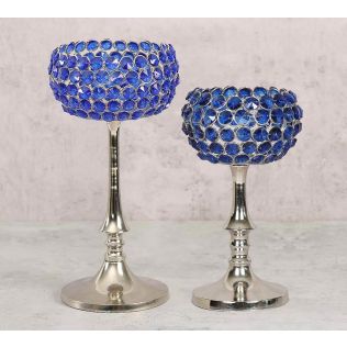 India Circus Blue Crystal Candle Holder Set of 2