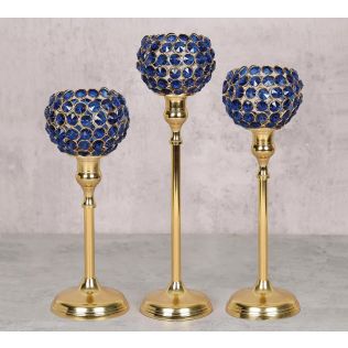 India Circus Blue Crystal Candle Holder Set of 3